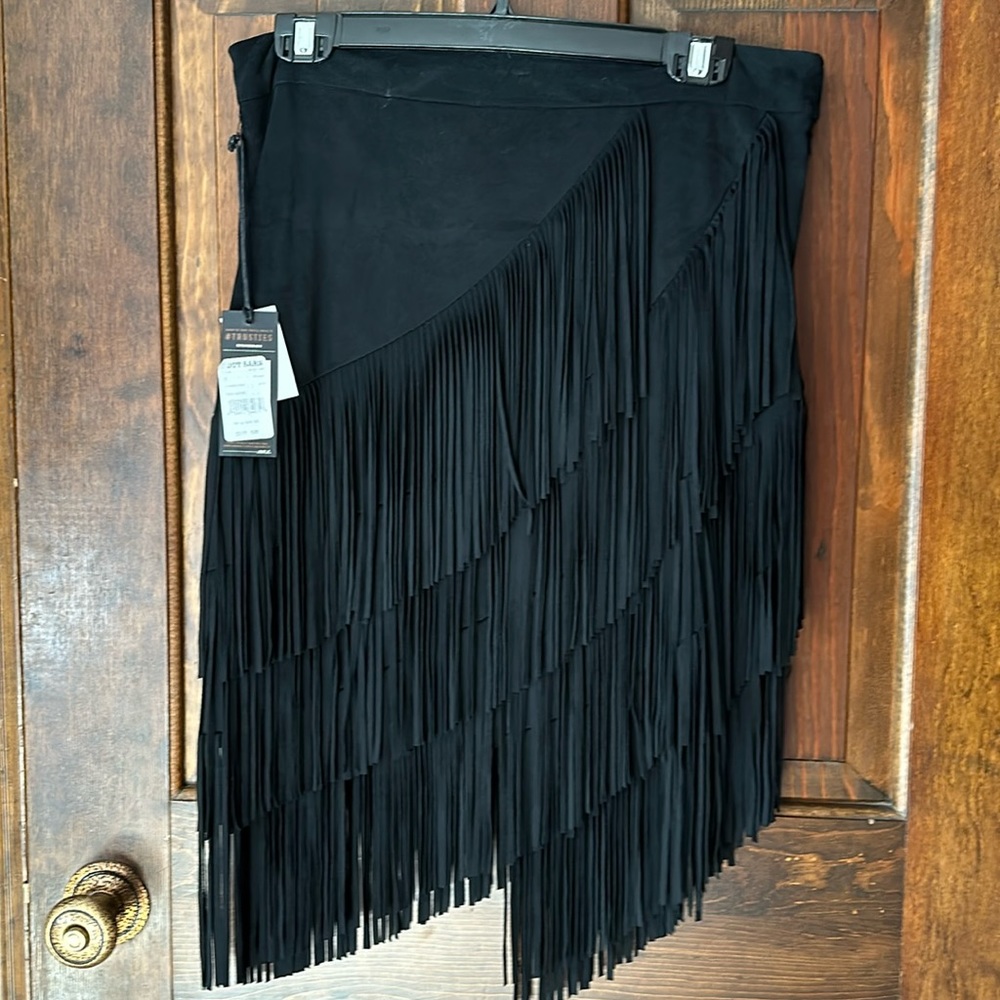NWT faux suede asymmetrical fringe skirt